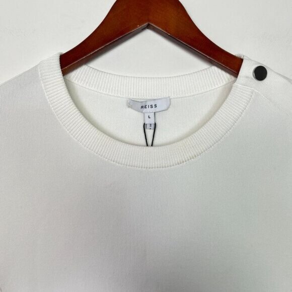 Reiss Charlotte Flippy Knitted Ruffle Hem Fit & Flare Mini Sweater Dress White L - Picture 6 of 15